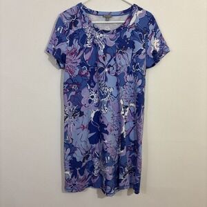 T‎ By Talbots Dress MP Floral Purple Blue Pink Weekend Brunch Resort Dopamine
